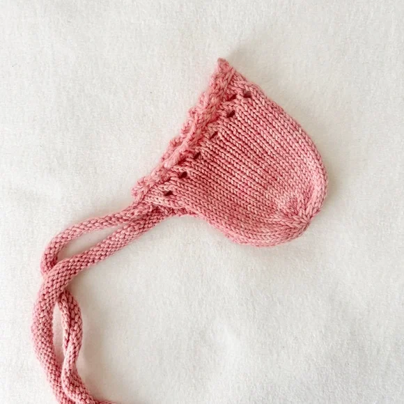 Knitted Baby Bonnet Handmade Knitted Newborn Baby Bonnet – Heather Red - Picture 3 of 3